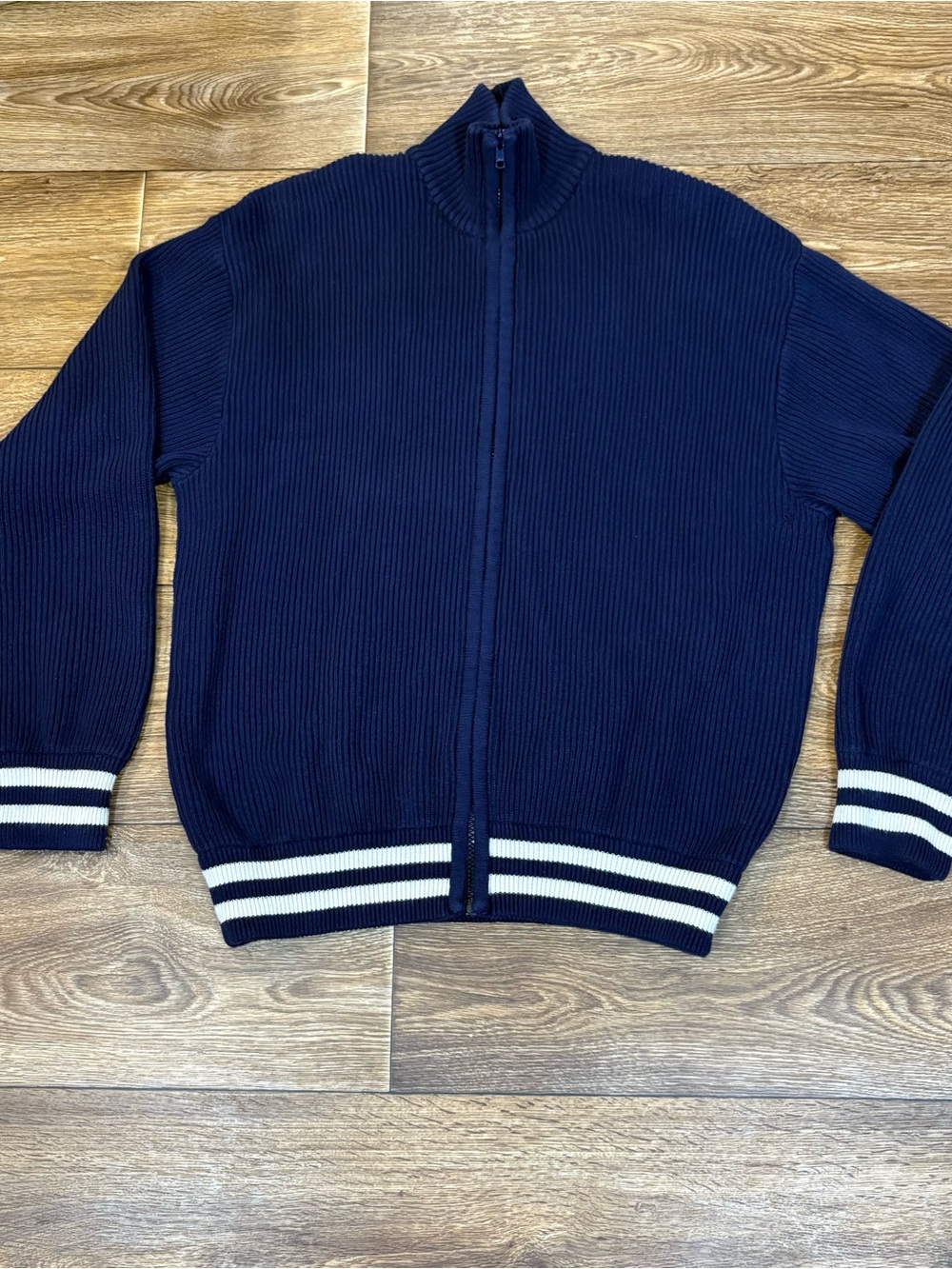 Vintage 90s J.Crew Full Zip Sweater L Made in Italy Cotton Preppy Navy